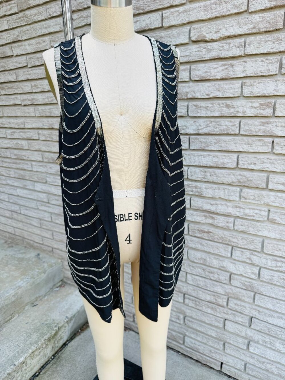 Topshop Black Silver Beaded Scallop Draped Vest Gatsby Shrug